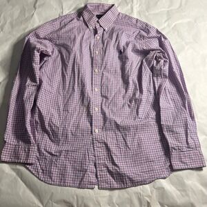 Ralph Lauren Mens Gingham Check Button Shirt Pink Blue Classic Fit Long Sleeve